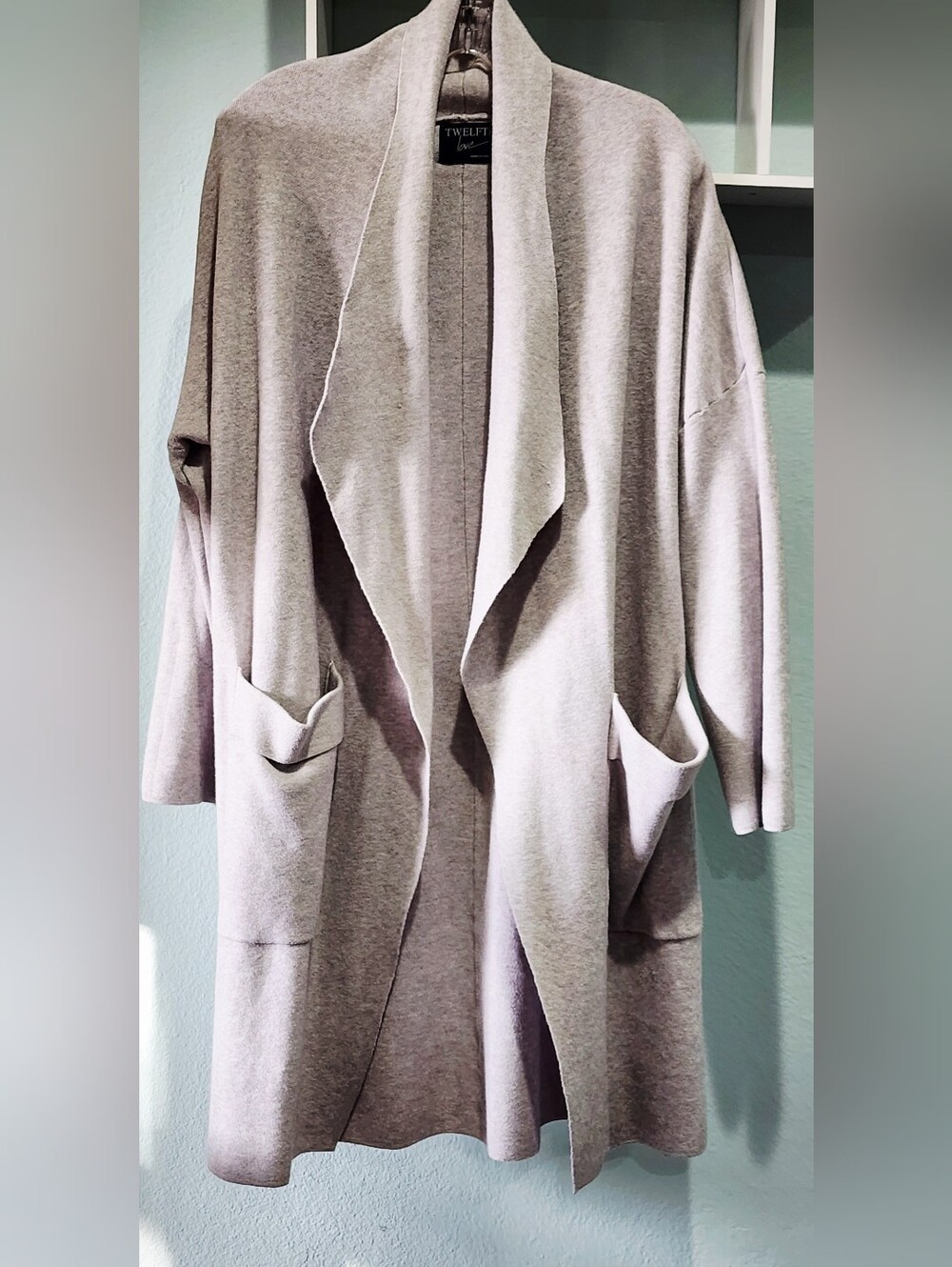 Twelfth Love | Draped Open Front Duster Cardigan Sweater | Grey | Size Medium